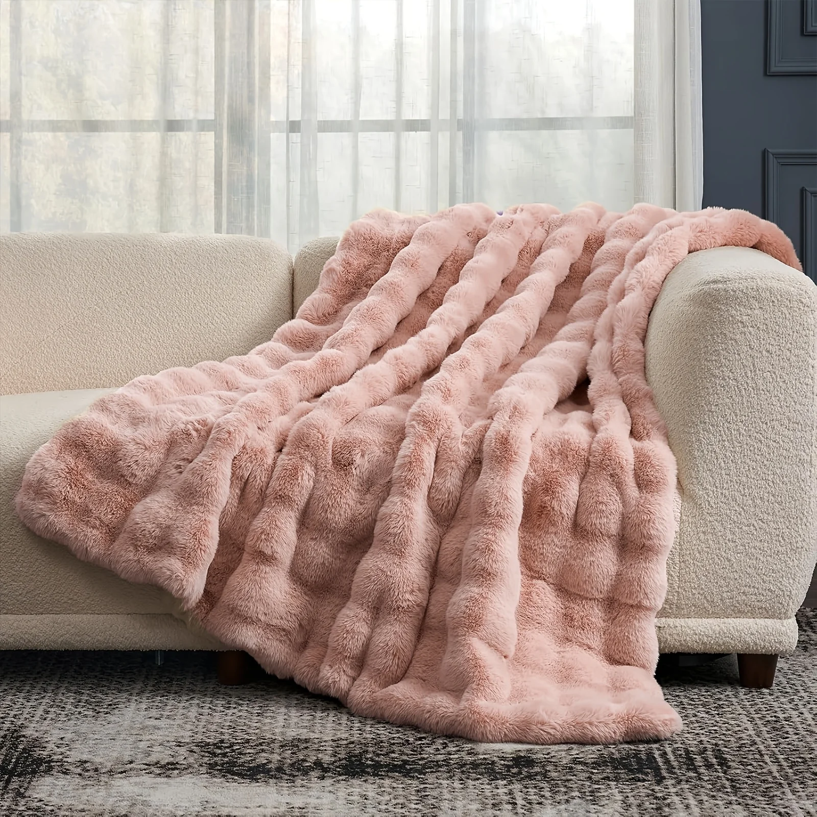 Faux Rabbit Fur Throw Blanket Couch Soft Fuzzy Blanket Bed Warm Plush Thick Luxury Home Room Decor Throw Home Room Decor Gift
