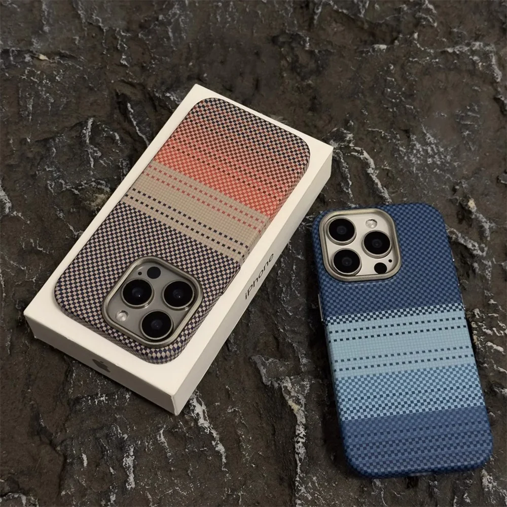 For Magsafe Magnetic Wireless Charge Relief Carbon Fiber Pattern Phone Case For iPhone 16 14 13 15Pro Max 16Plus Alloy Len Cover