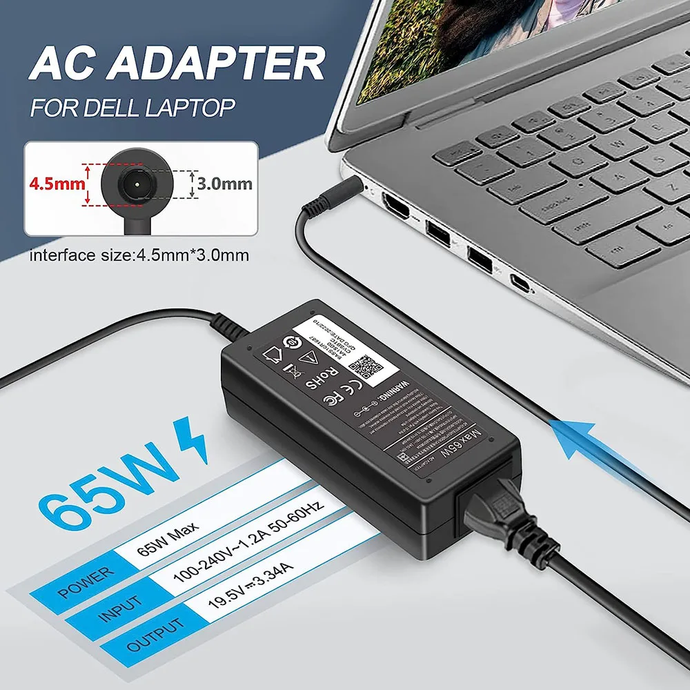 65W 45W AC Adapter Laptop Charger for Dell Latitude 13 14 15 3000 Series,for Dell Inspiron 13 14 15 16 17 3000 5000 7000 Series