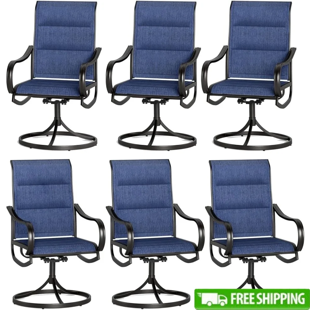 

Outdoor Swivel Dining Chairs Set of 6 Ergonomic Padded Textilene Lawn Garden All Weather Rocking Chairs Durable Metal Frame
