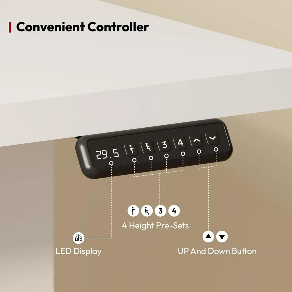 Mesa de canto elétrica em forma de L com altura ajustável, mesa de computador de suporte para sentar 63 x 48 com layout espaçoso para uso em escritório doméstico