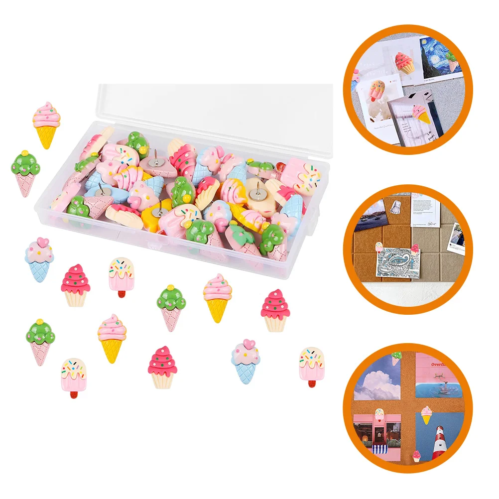 

30pcs Ice Cream Shaped Push Pins Thumbtacks Replaceable Compact Map Fixator Sturdy Home Accessories Multi-Function Daily