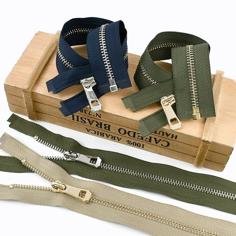 35-85cm 5 #   Fermetures à glissière en métal pour sacs, 1/2 pièces, réparation de couture, fermetures à glissière, dents en or et argent, fermeture à extrémité ouverte, fermeture éclair pour vêtements de remplacement