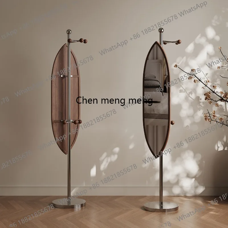 

Small floor coat rack with mirror bedroom rotating half-body mirror integrated hanger