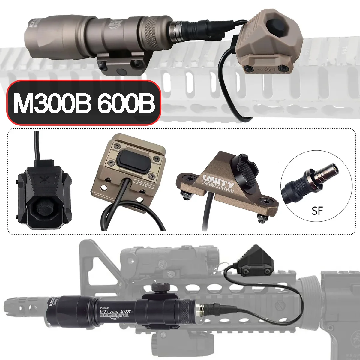 

Surefir Tactical Flashlight M300 M600 Series Scout Light With AXON Dual Function HOT Button Pressure Switch Hunting WeaponLight