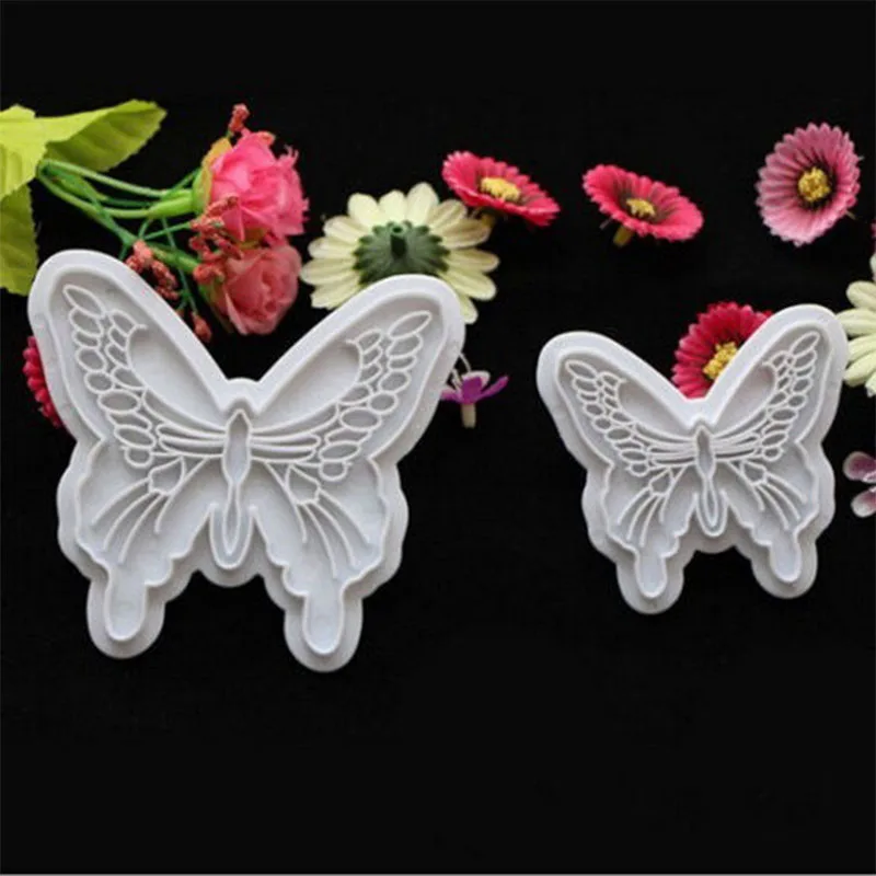 2pcs/lot Butterfly Bow Tie Shaped Plastic Cake Decoration Tools,Flower Cake Cookie Cutters Set, Fondant Sugar Molds E733