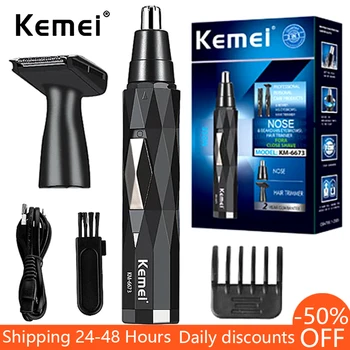 Image Kemei 2-in-1 nose hair trimmer rechargeable beard trimmer electric eyebrow trimmer for nose and ear cleaner hair removal machine