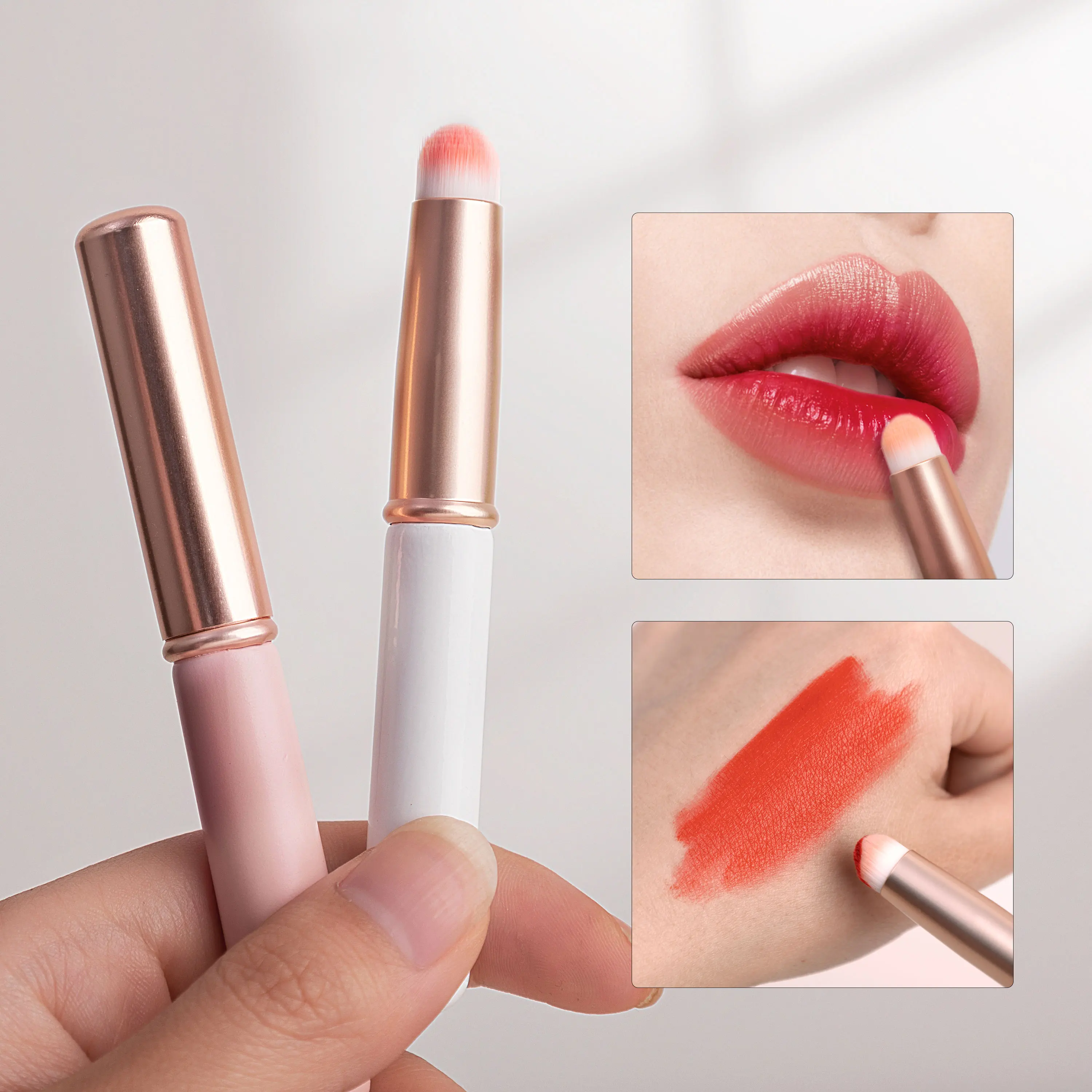 1-3PCS Mini Round Head Lip Brush with Cover Professional Portable Concealer Smudge Brushes Fiber Lips Smudging Brush Makeup Tool