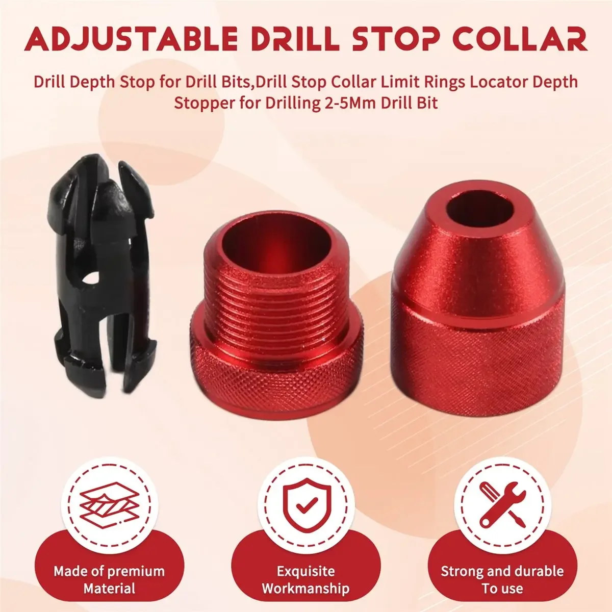 (A02R) Drill Depth Stop for Drill Bits,Drill Stop Collar Limit Rings Locator Depth Stopper for Drilling 2-5Mm Drill Bit
