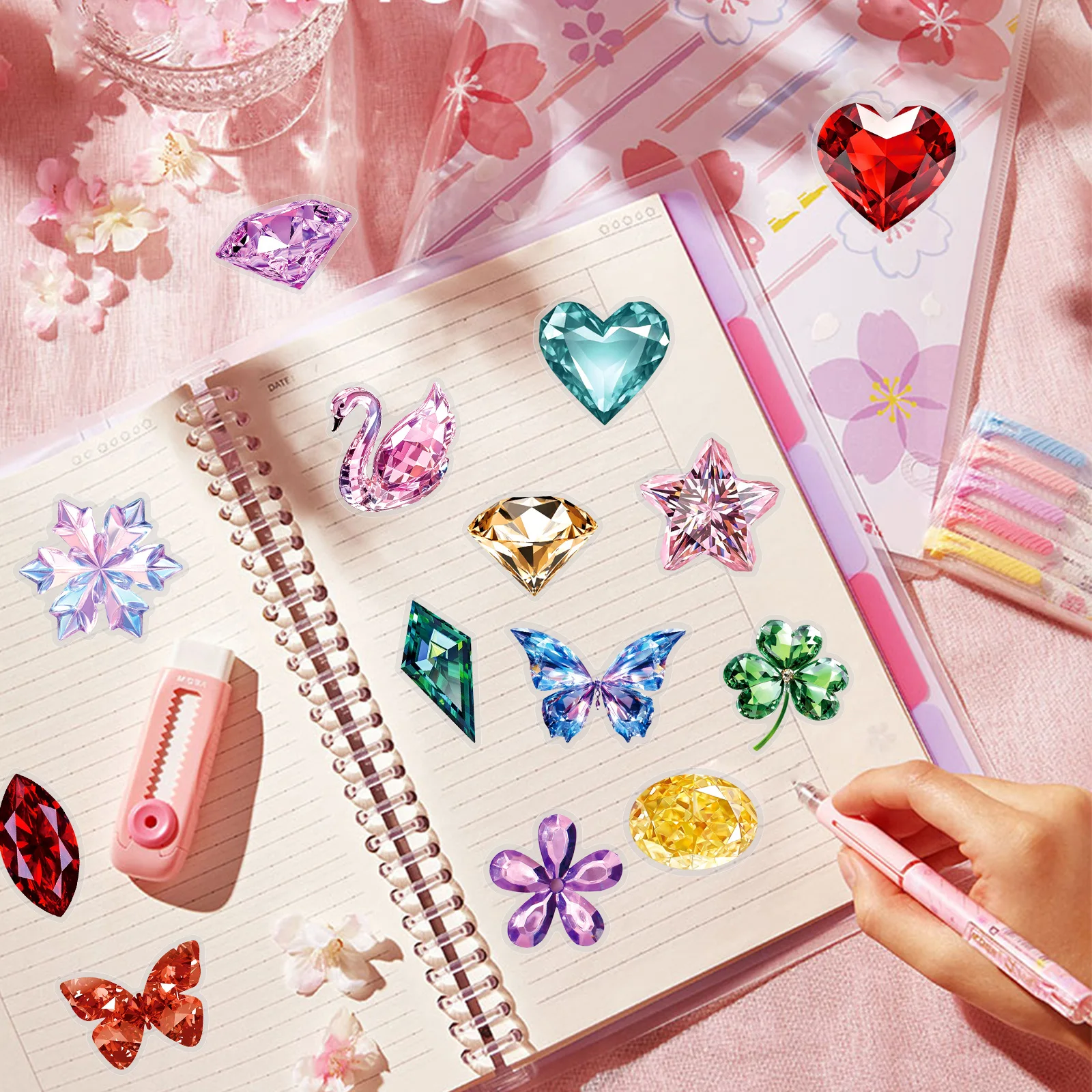 10/50 SZT. Przezroczyste naklejki z kamieniami szlachetnymi, małe, świeże, w stylu INS, kreskówkowe naklejki DIY na bagaż, telefon, gitarę, klasyczne zabawki dla dzieci
