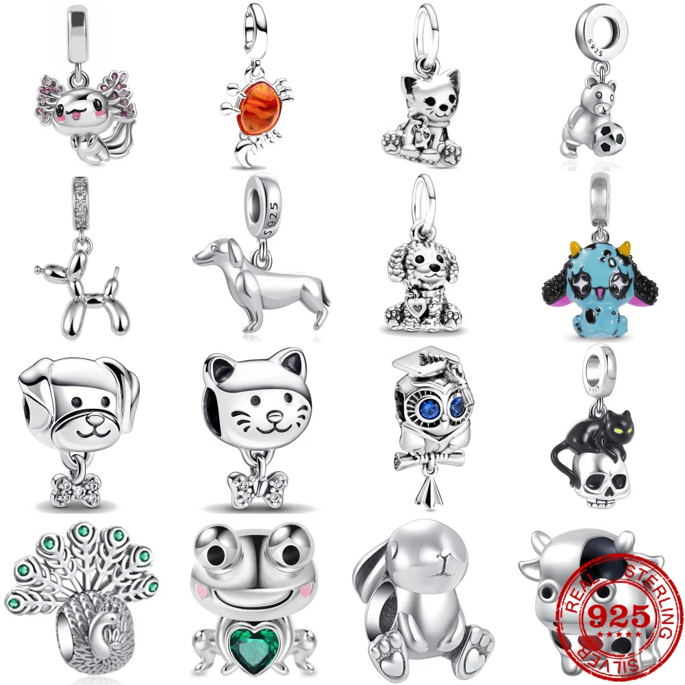 New 925 Sterling Silver Crab puppy eagle peacock frog rabbit Charm bead Fit Original Pandora Bracelet DIY Jewelry For Women