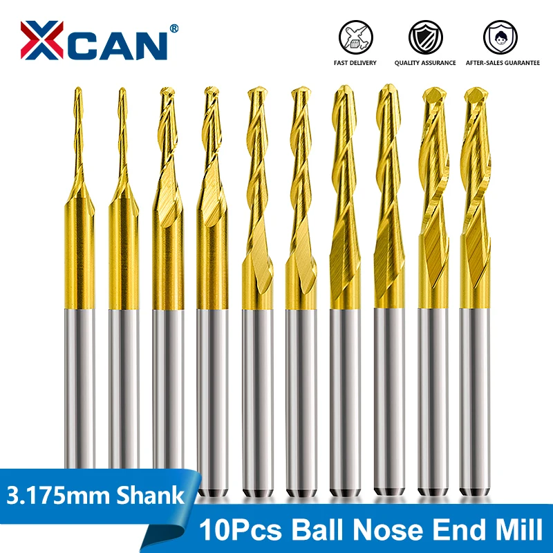 

XCAN сферическая концевая фреза, 10 шт., 2 флейты, фреза из карбида вольфрама, фрезерный станок с ЧПУ, фрезерный инструмент 1 мм-3,175 мм