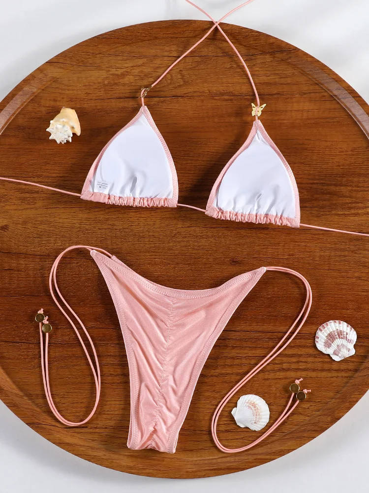 Sexy Triangle Bikini Sets Micro Thongs Swimsuit Butterfly Bathing Suit Biquini Bandage Beachwear Print Swimwear Thong Bikini