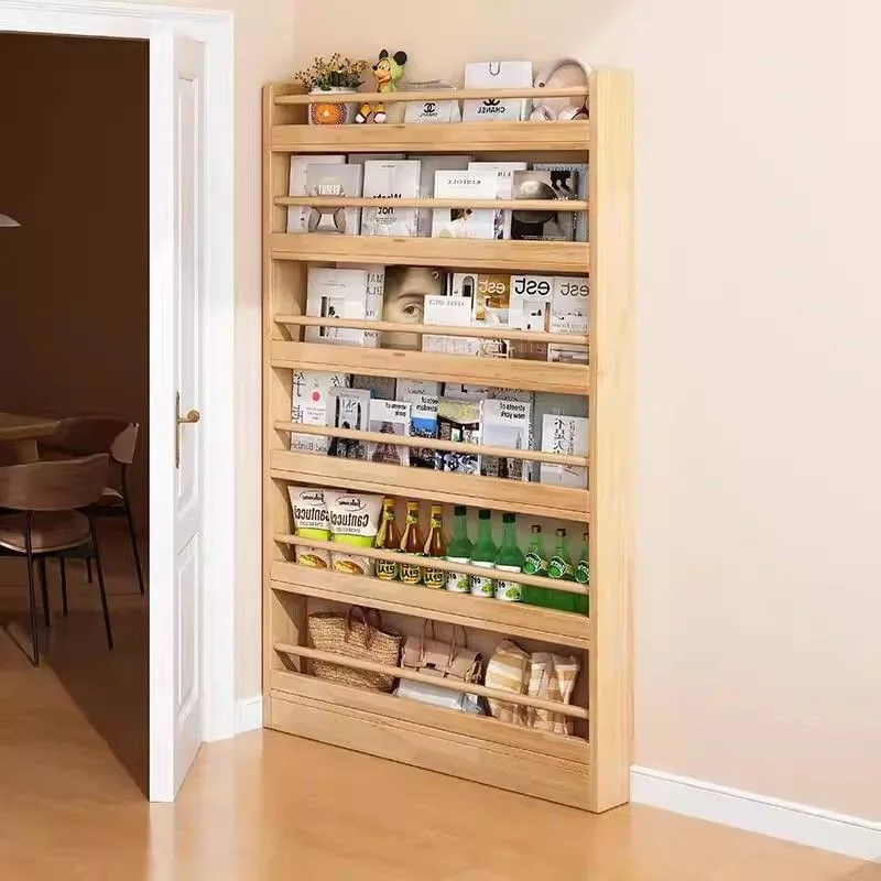 Integrated wall ultra-thin crevice bookcase, household multi-layer picture book storage shelf c