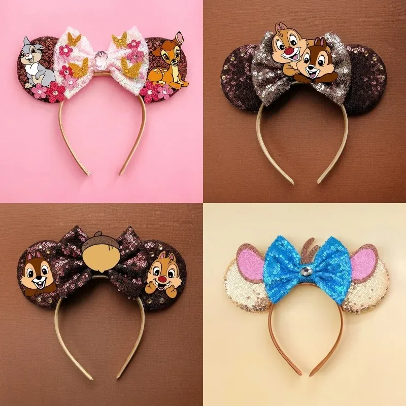 Disney Chip 'n' Dale Headands Women Adult Cosplay Squirrel Hairband For Girls Kid Pinecone Bow Hair Accessories Sequins Headwear