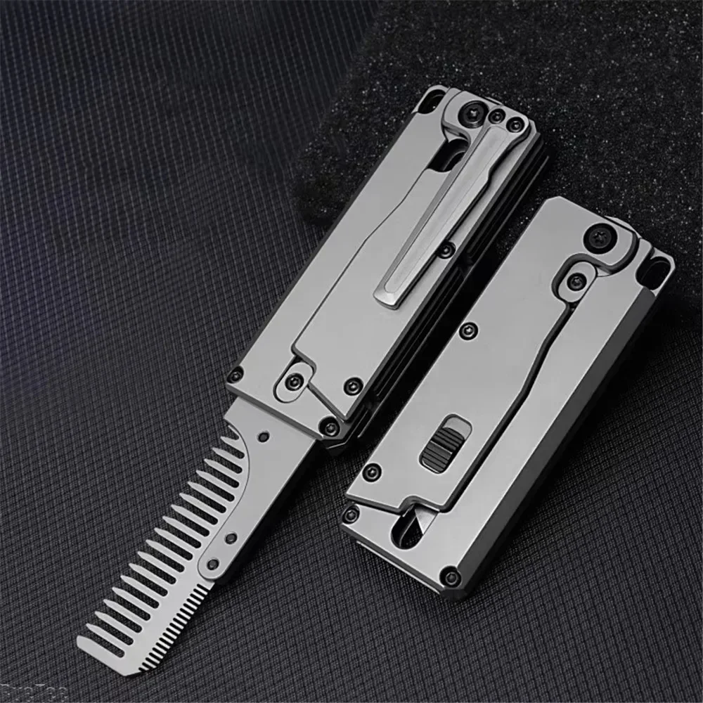 Titanium Alloy Folding Comb Multi-function EDC Utility Window Breaker Replaceable Comb Camping Hunting Outdoor Survival Tools