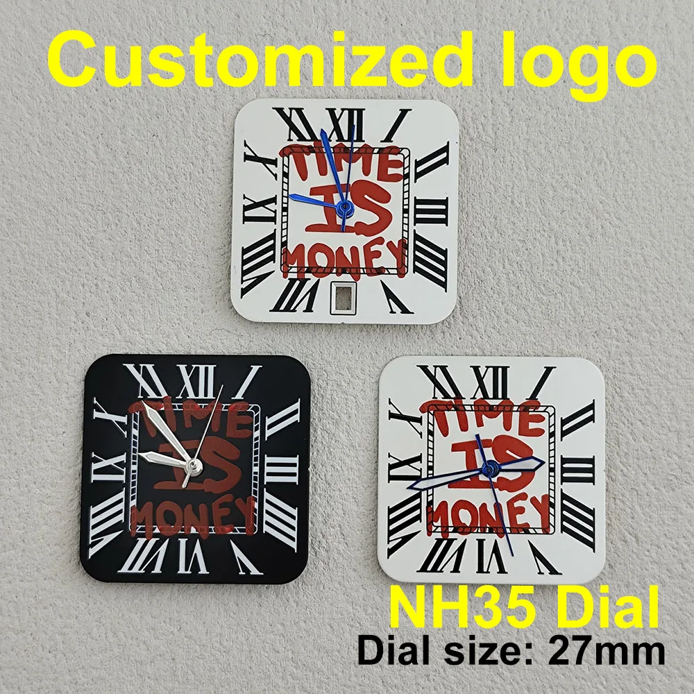 

New NH35 square dial Roman dial 27mm custom logo men's and women's business watch suitable for NH35 movement watch accessories