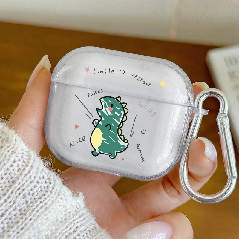 Cute Cartoon Dinosaur Transparent Case for AirPods Pro3/Pro2/Pro Earphone Case For AirPods 1/2/3/4 Shockproof Protective Cover