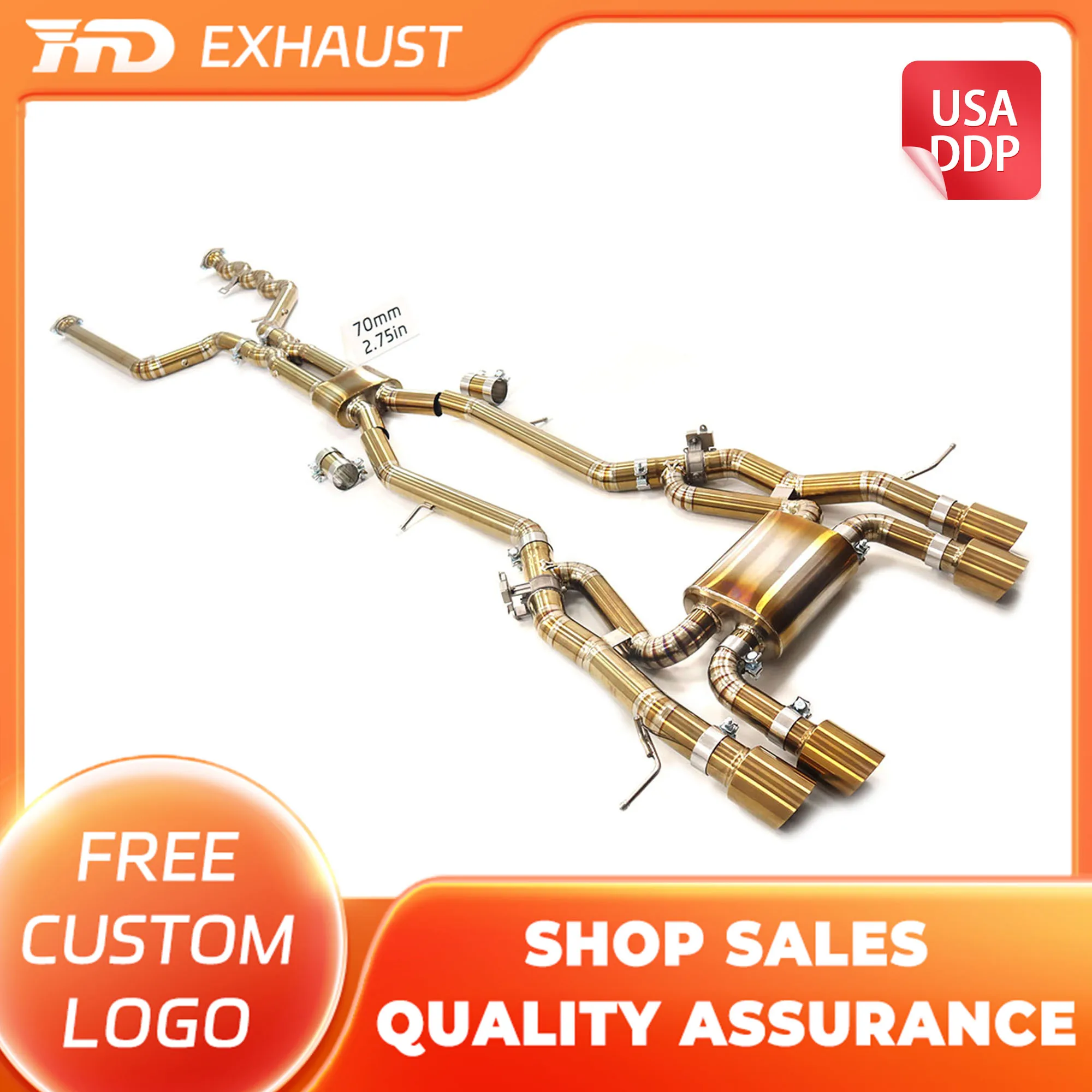 

HMD Hot sale Titanium Exhaust System Performance Catback Exhaust for BMW M3 M4 G80 G82 3.0T Muffler With Valves And Ti Tips