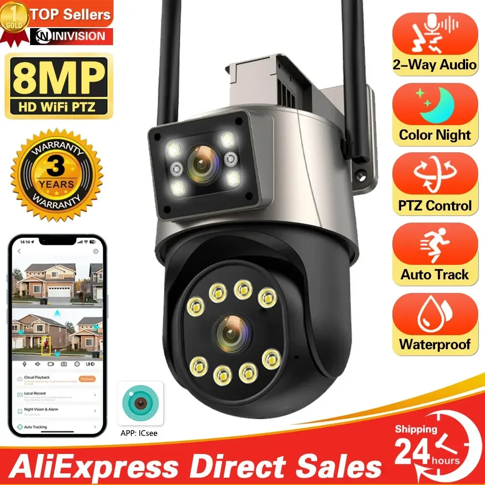 

8MP 4K HD Dual Lens Wifi Camera IP66 Security Protection 4MP Wireless Outdoor Human Detection Video Surveillance PTZ ICSee