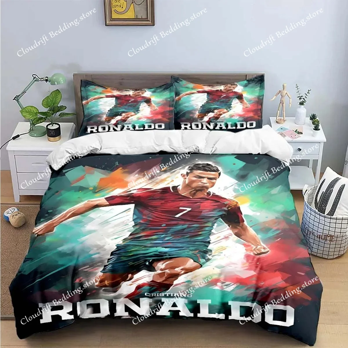 Fashion Football Star M-Messi R-Ronaldo Printing Bedding Set Duvet Cover Comforter Bed  Youth Kids Girl Boys Luxury Gift963