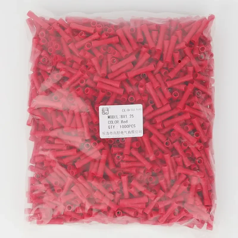 BV1.25 Red 22-16 AWG PVC fully insulated wire parallel crimp terminal electrical butt joint