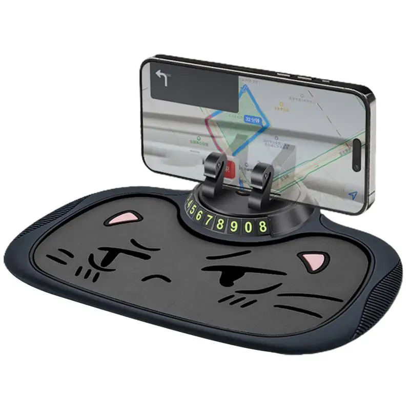 Dashboard Phone Holder Cute Cat Pattern Car Phone Mount Pad Multifunction Car Dashboard Mat Non Slip Desk Phone Stand With