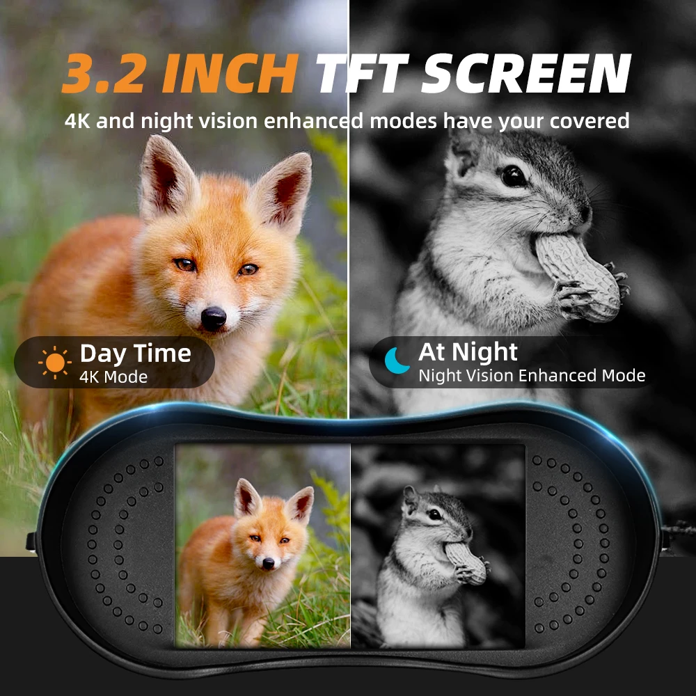 Nohawk 4K Binoculars Infrared Night Vision Day Night Use 8X Zoom HD Photo & Video Recording Outdoor Binoculars for Hunting Camp