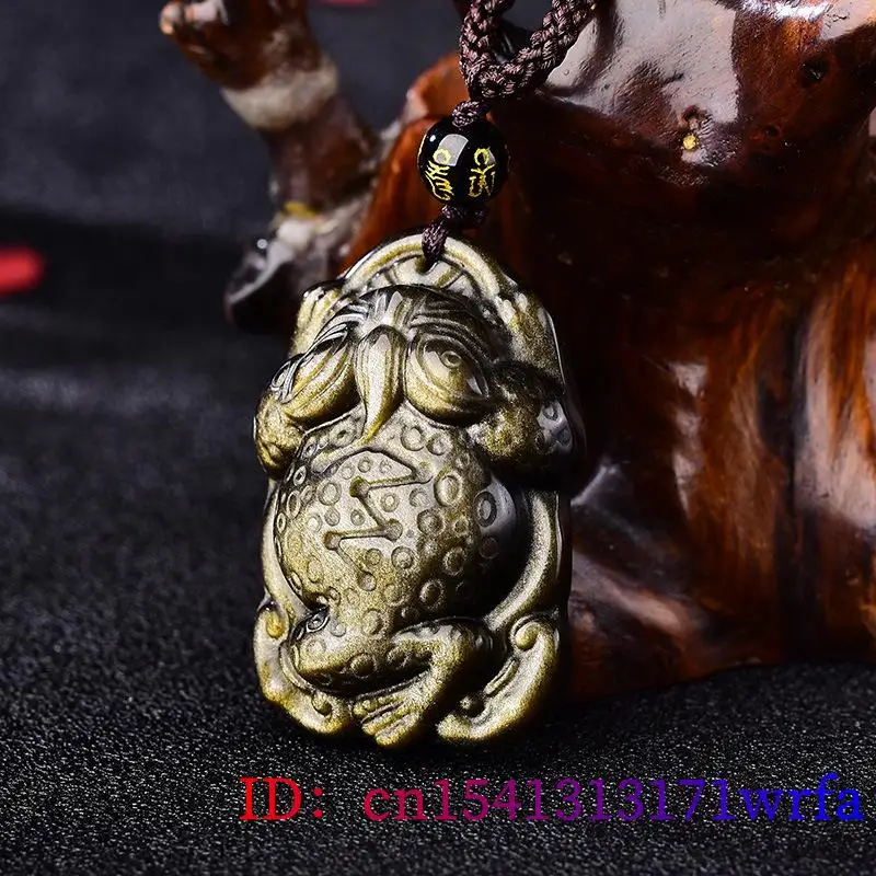 Golden Obsidian Frog Pendant Necklace Vintage Gifts for Women Fashion Gift Gemstone Charm Natural Real Jewelry Designer Stone