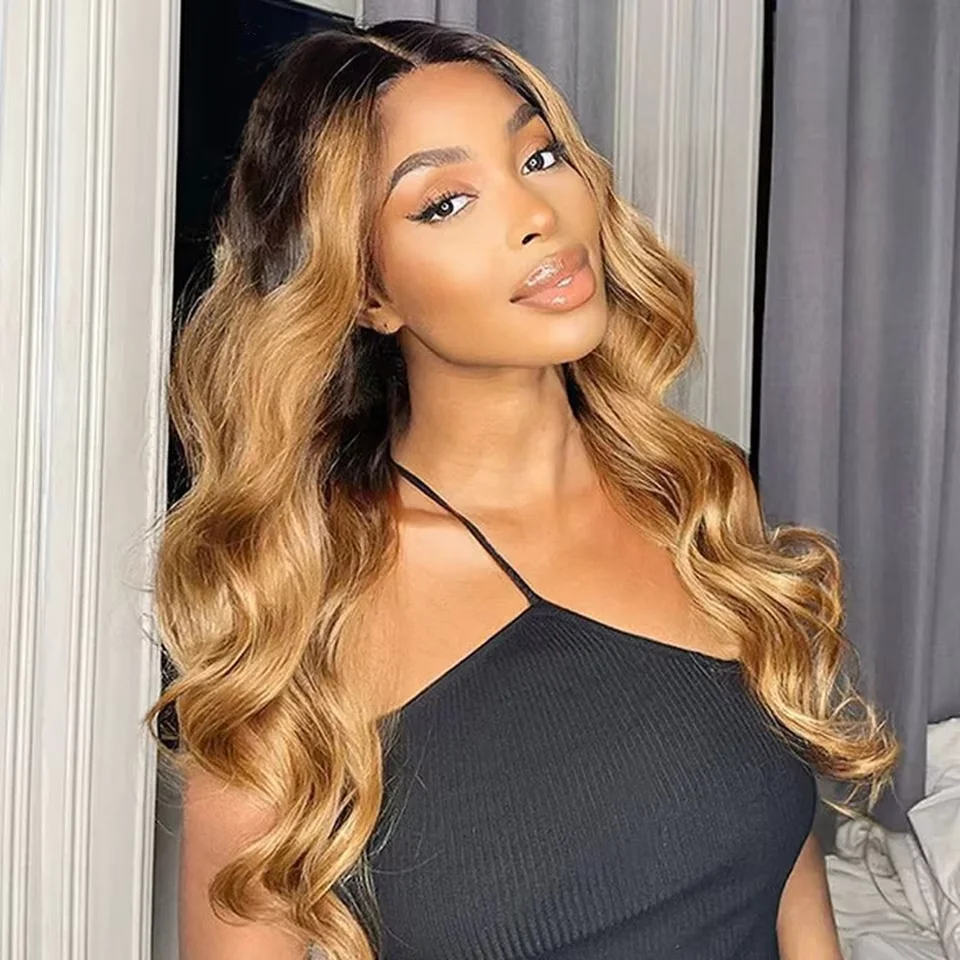 الجسم موجة 4x4 الدانتيل إغلاق الباروكات T1B/27 4*4 الدانتيل إغلاق الباروكات أومبير شقراء الجسم موجة خصلات الشعر المستعار الإنسان ريمي Preplucked HairUGo