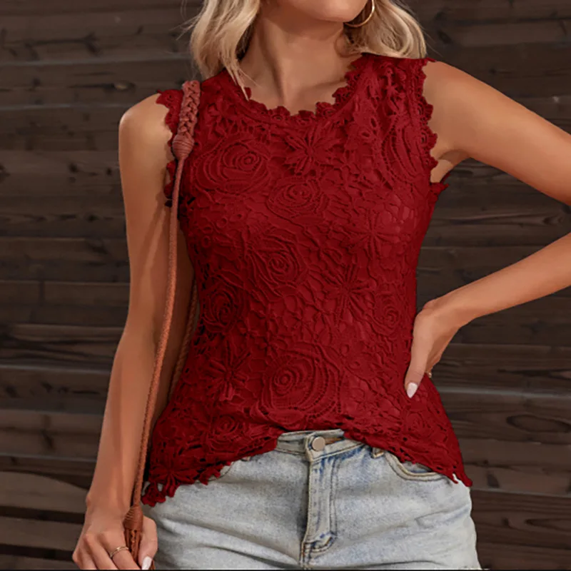 Ärmellose Spitze Stickerei elegantes Hemd Frau Sommer Mode Kleidung lässige Bluse Frauen schlanke o Hals Tops Mujer neu