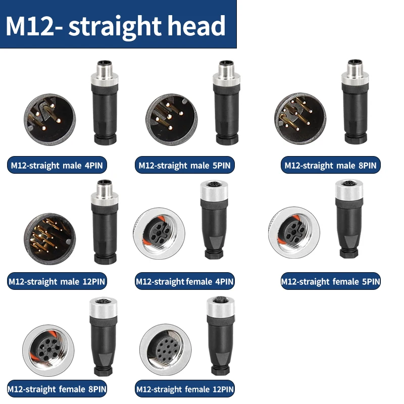 

5/10/20Pcs M12 Waterproof Straight Head Sensor Connector Male Female Air Aviation Plug Seat Socket A B D Type 4 5 8 12Pins