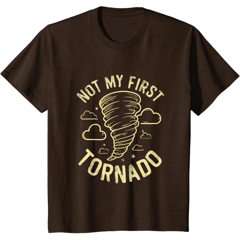 Men's and Women's Sports and Leisure New Fashionable Short Sleeves Not My First Tornado Fun Weather Humorous Retro T-shirt Black