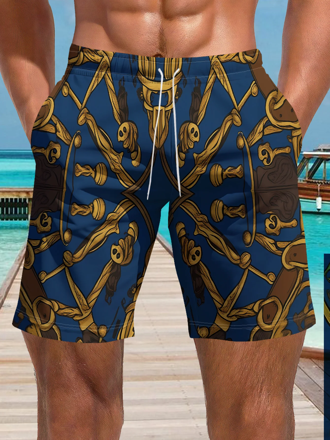 Mens Dark Tropical Floral Palm Print Quick Dry Drawstring Waist Beach Shorts Swim Trunks 2026