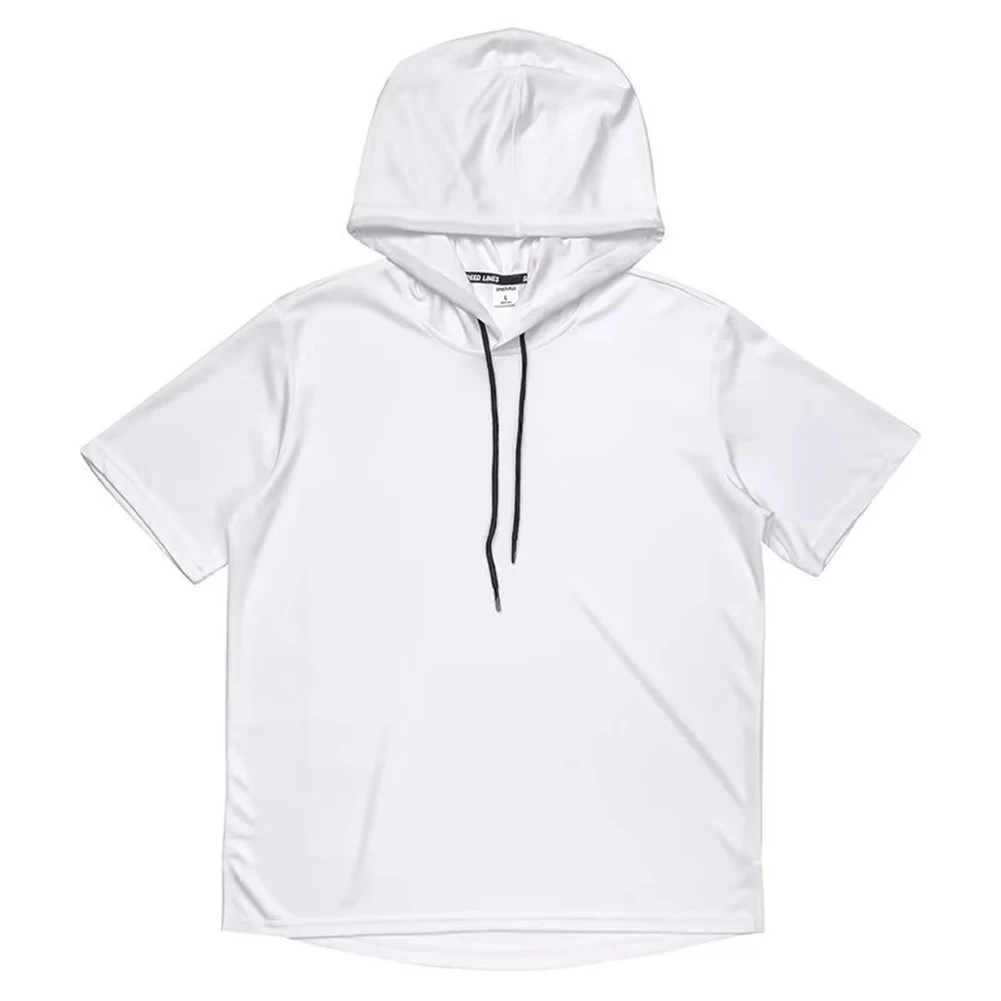 Short Sleeve T-Shirt T-Shirt Slight Stretch Solid Color Streetwear Hooded T-Shirt Hoodie Male Oversized Regular