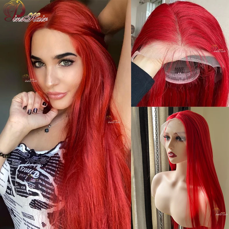 

Hot Red Lace Front Human Hair Wig Straight 13X6 99J Burgundy Lace Front Wig for Women Pre-Plucked Red Remy Human Hair Wig 180%