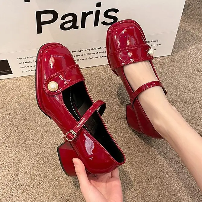 red mary jane heels Women Shoes 2024 Fashion Retro Square Toe Hollow Out Casual Mary Jane Shoes Women Platform Shoes Zapatillas