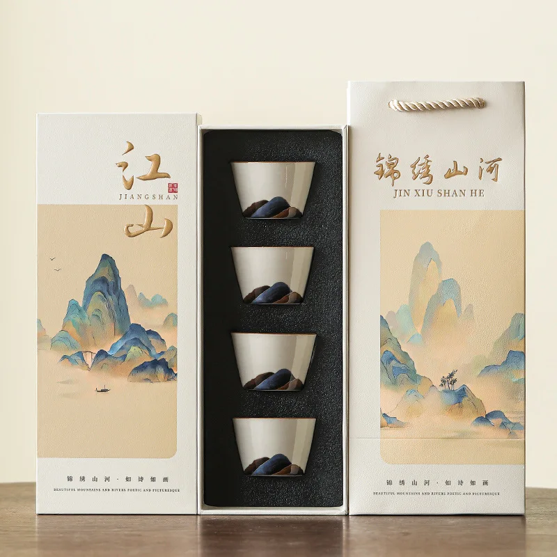 

Керамическая подарочная коробка для чайной чашки Thousand Miles Jiangshan, персональная чашка, подарок, четыре чашки, набор чайных чашек