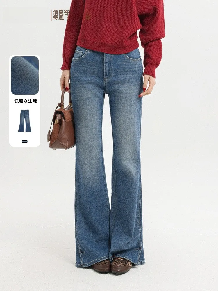 

Retro Waed Slimming Bell Bot Jeans Casual Sle Stand Fit mid Rise l Waist Denim Skinnies for Women Spring 2026