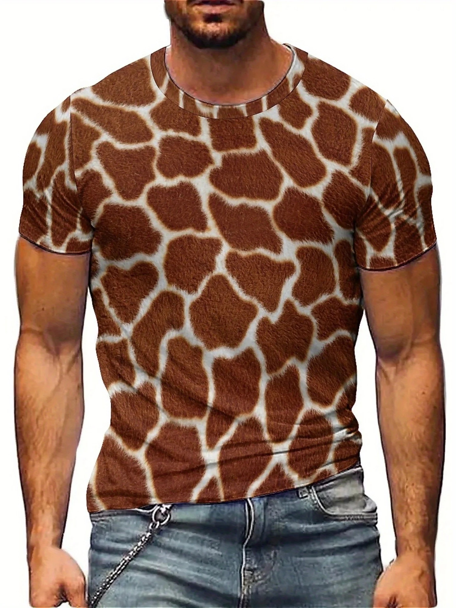 Camiseta masculina com estampa de girafa engraçada – Design "I'm a Giraffe, Not a Zebra", manga curta, gola redonda, roupa casual e esportiva