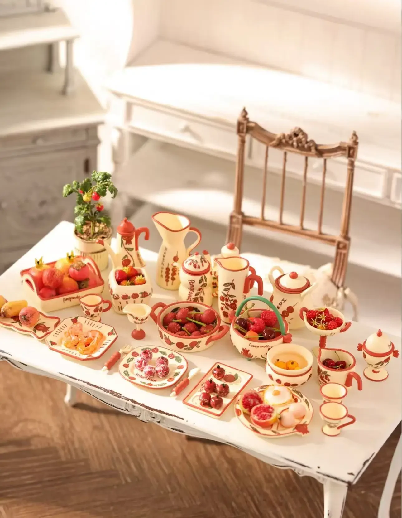 Dollhouse Miniature Tableware Set Rococo Rose Tableware Retro Metal Plates DIY Mini Kitchen Accessories Home Decoration Gift Toy