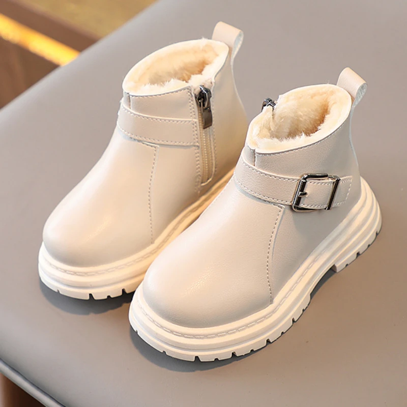 Winter Kids Girls New Fashion Ankle Boots Thicken Warm Plus Cashmere Children's Boots Toddler Student Non-slip Outdoor Shoes