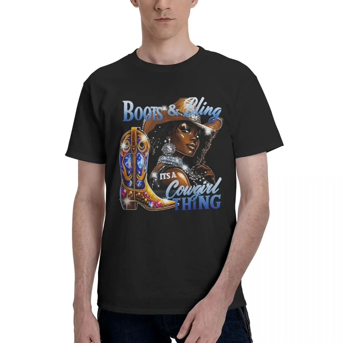 Move Cowgirl Bling Boots Shine Tees Title Casual Graphic High grade Travel Eur Size