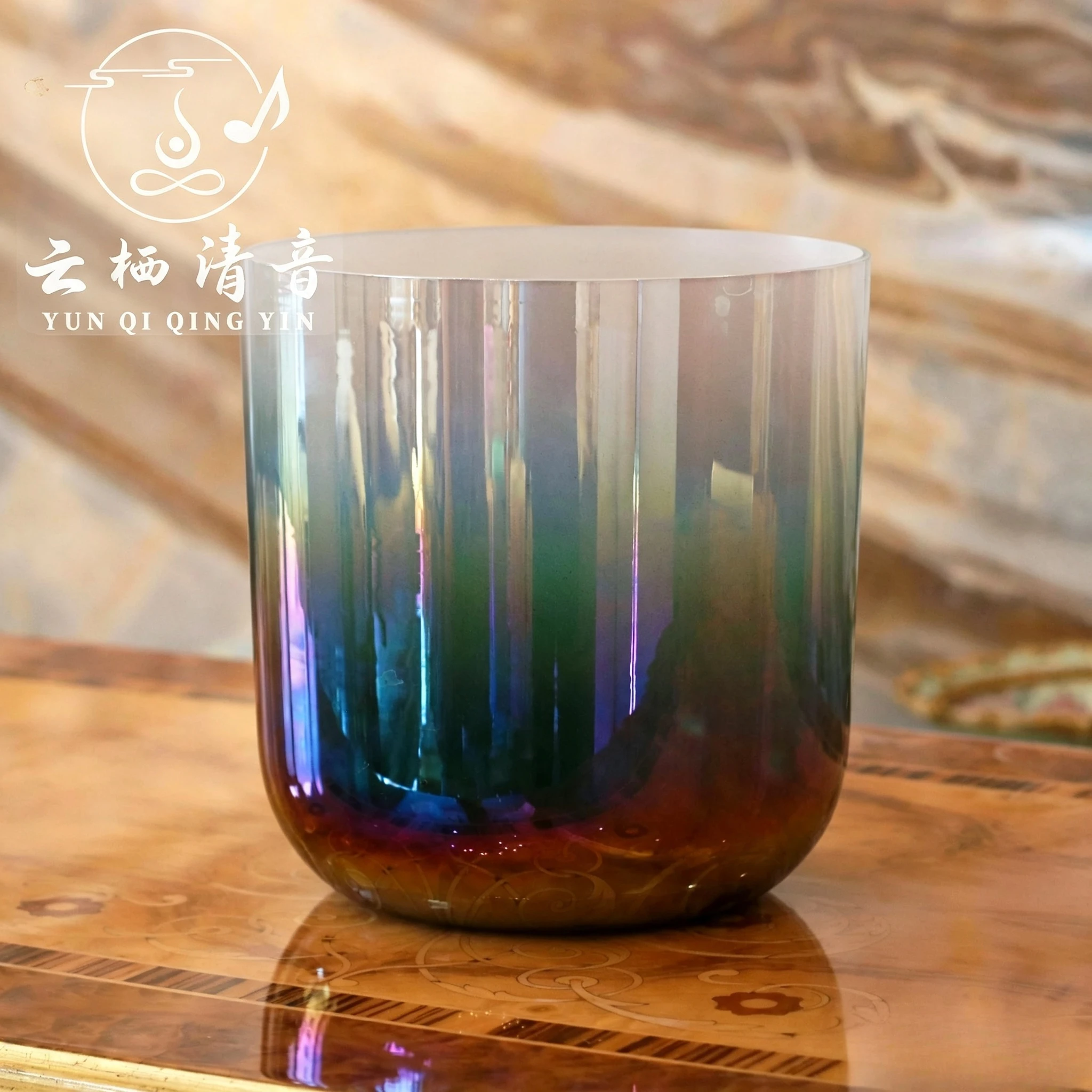 YUN QI QING YIN Clear Alchemy Crystal Singing Bowl 432Hz Aurora Gradient Color Premium Resonance Sound Bath Bowl With Matching Accessories Chakra Therapy