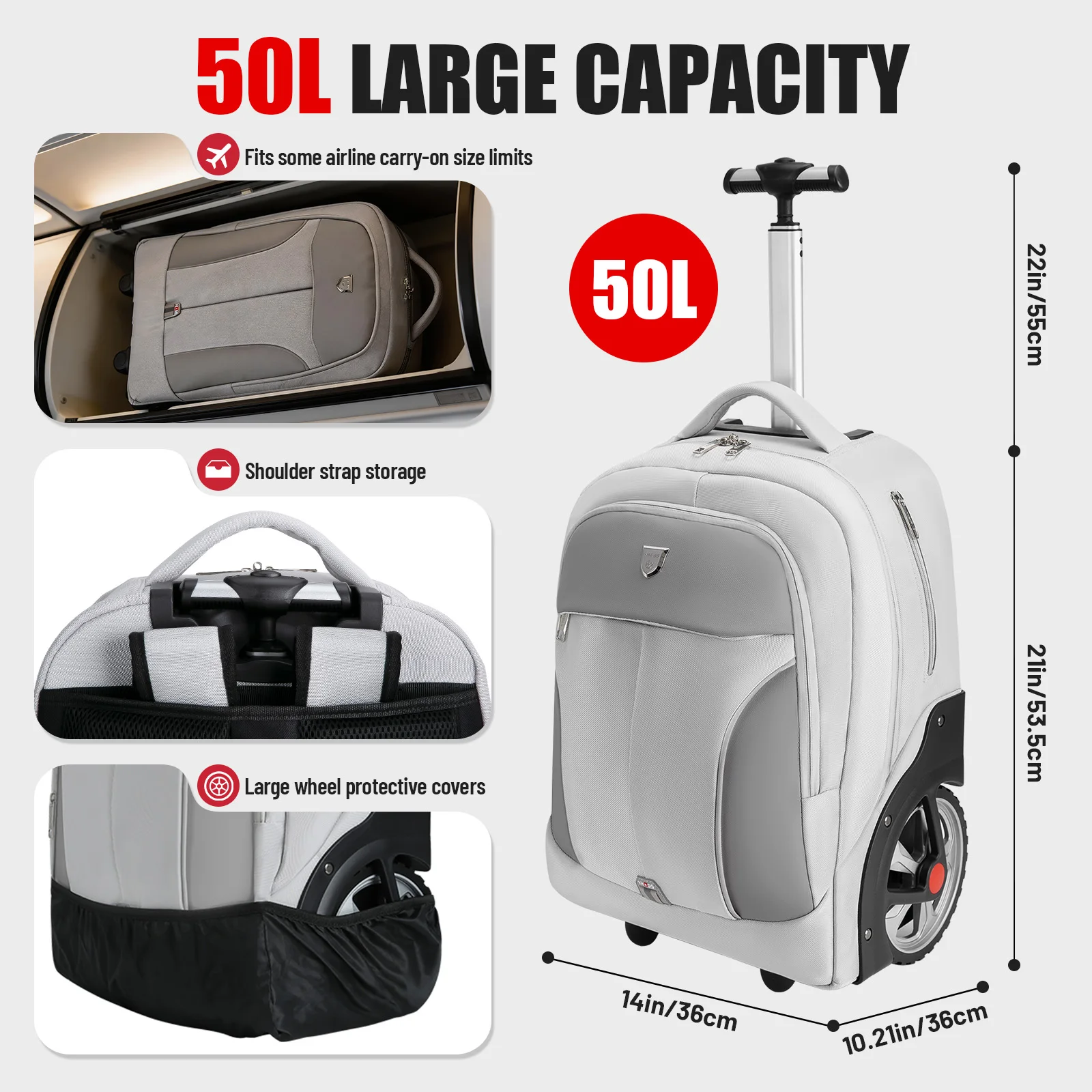 Rolling Luggage Backpack With Wheels Travel Suitcases Trolley Bags Multifinonal Laptop Carry on Backpack for Business Travel view 6