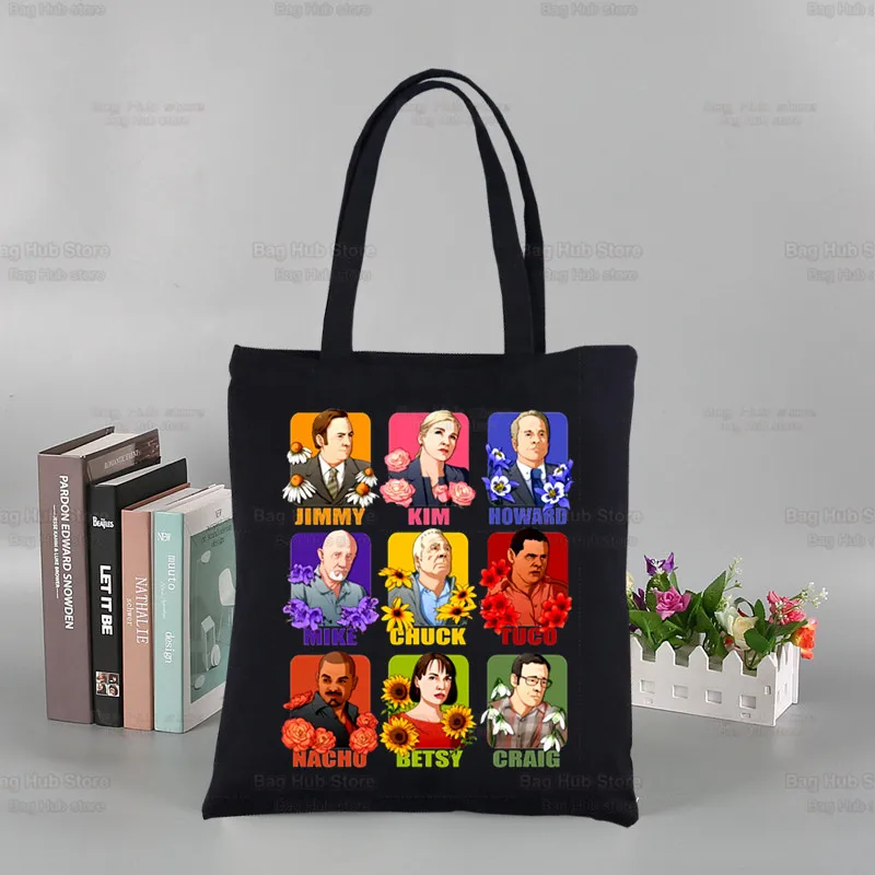 Better Call Saul Harajuku Fashion Shopping Black Bags Canvas Breaking TV Show Tote Bag Reusable Cloth Bag Handbag Shoulder Bags