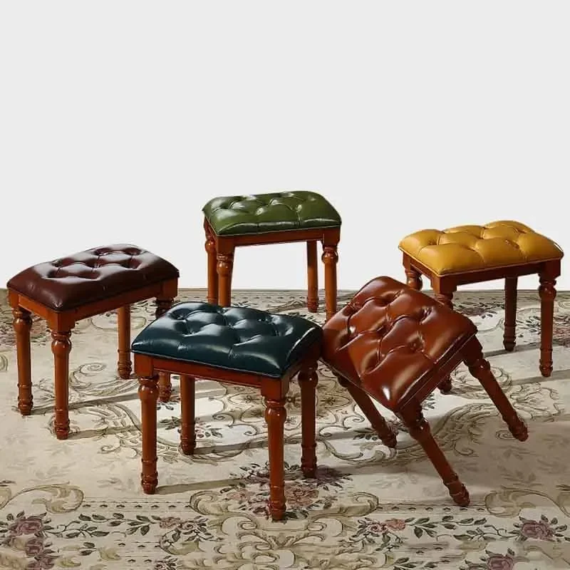 

Solid Wood Stool,Leather Dining Stool, Luxury Furniture,Leisure Chair,Change Shoe Stool,Living Room Sofa Footstool,Retro Seat