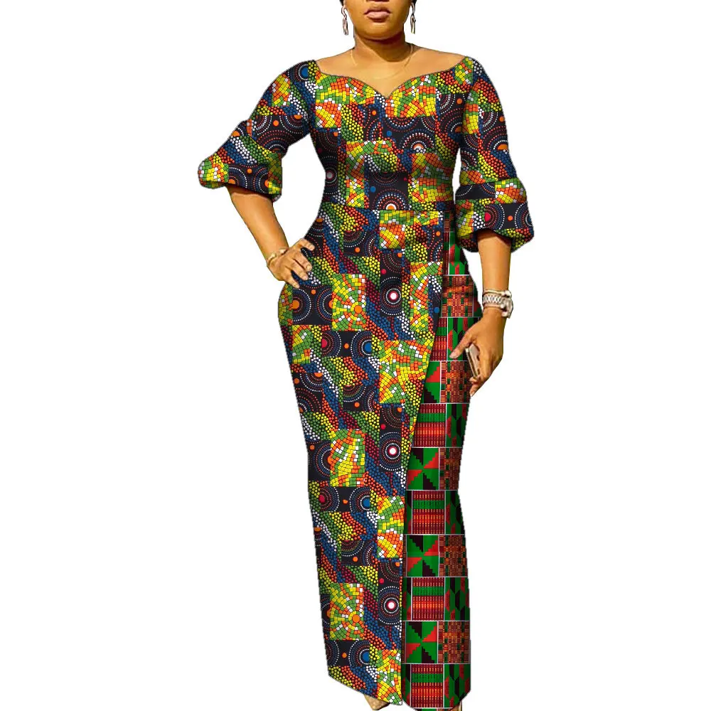 

African Dresses for Women Patchwork Ankara Dress Lantern Sleeves Maxi Dress Women Party Dress Lady African Clothes WY9937