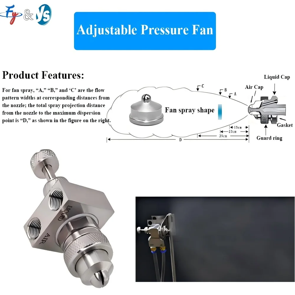 JAC Stainless Steel Flat Fan/Round Two Fluid Water air Mixed  Atomizing Nozzle Pressure Humidification Dust Removal Spray Nozzle