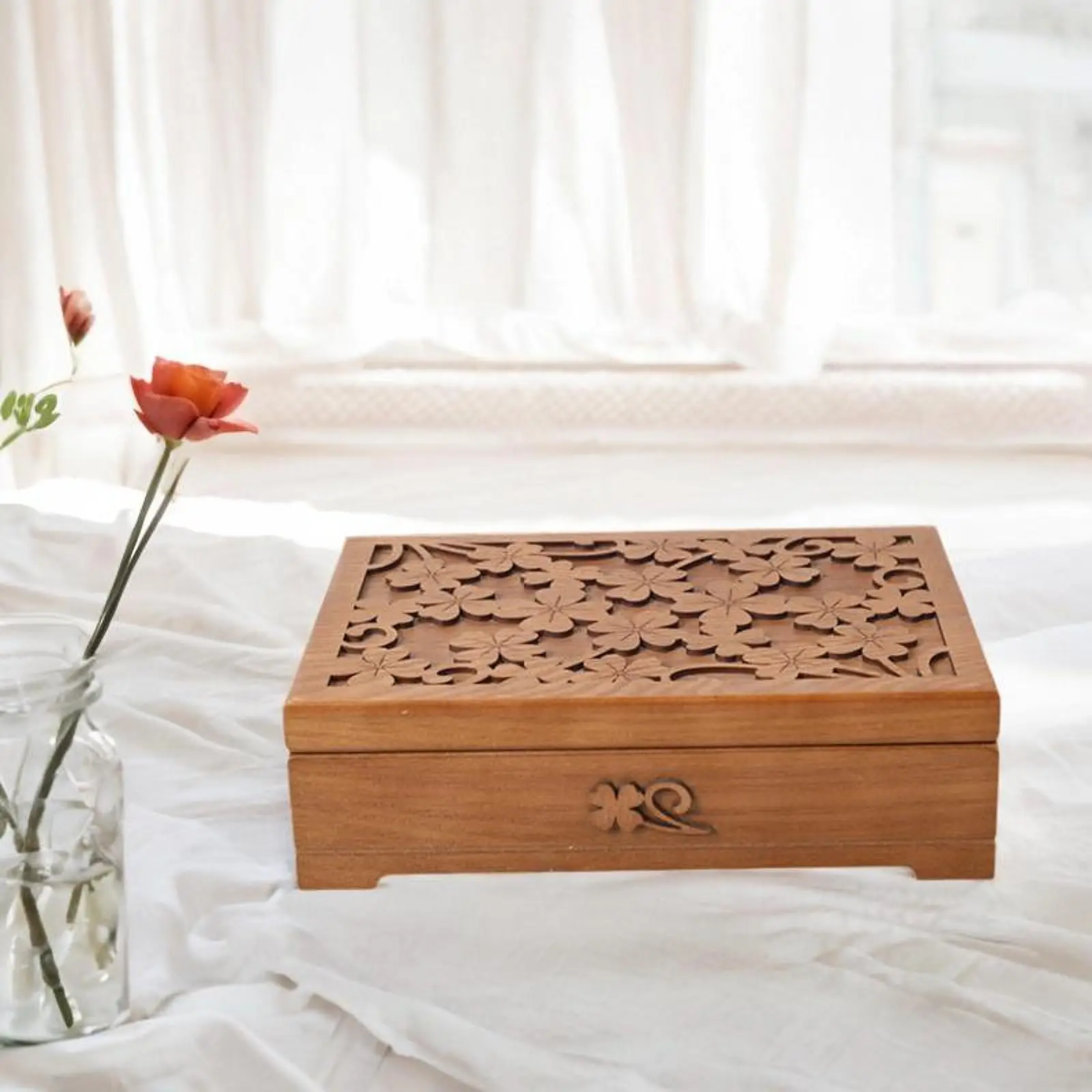 Wooden Jewelry Box Keepsake Gift Box Rectangle Multifunctional Collectible